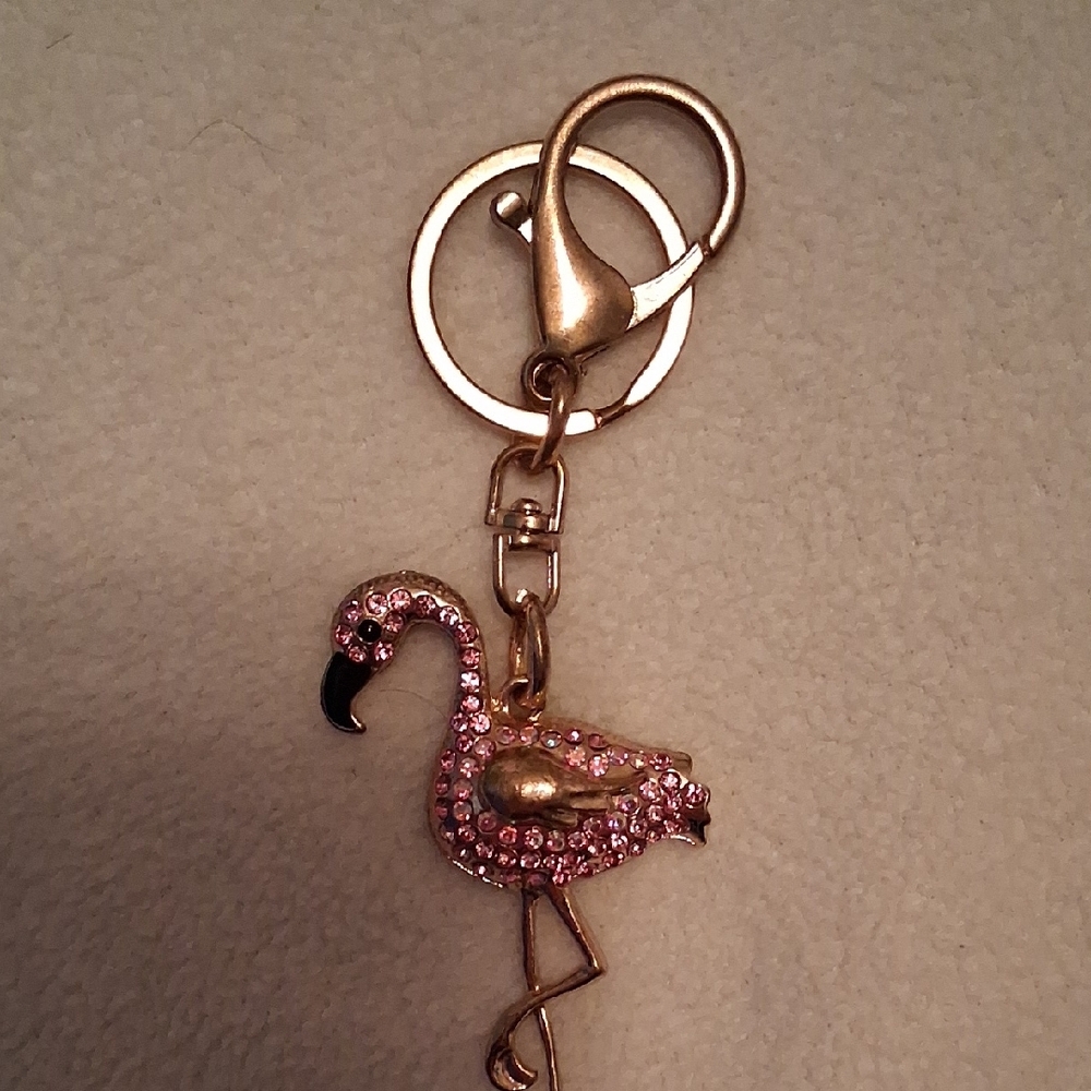 Pink Flamingo Keychain with Gold Accents